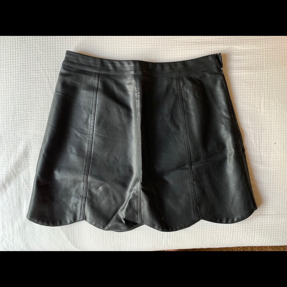 Black leather mini skirt